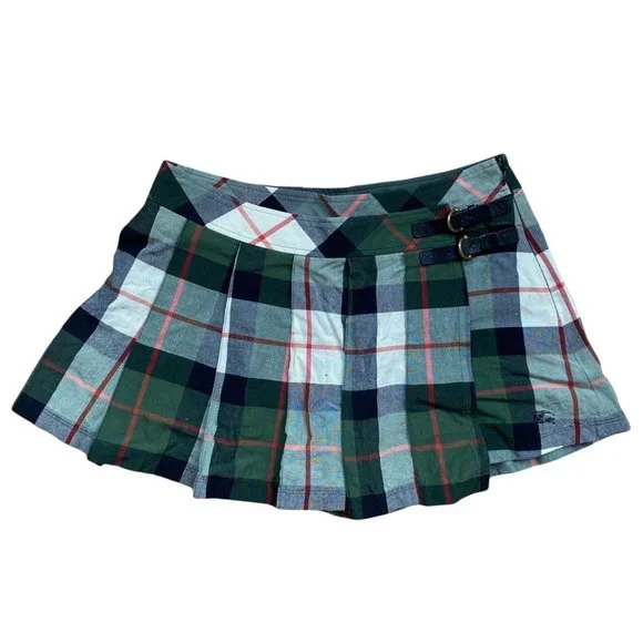 Vintage Burberry Blue Label plaid pleated wrap micro mini skirt / skort - Picture 1 of 4